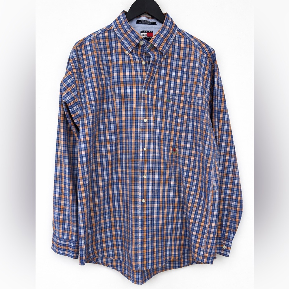 Vintage Tommy Hilfiger Plaid Button Down Shirt Men’s Large 90s Crest Logo